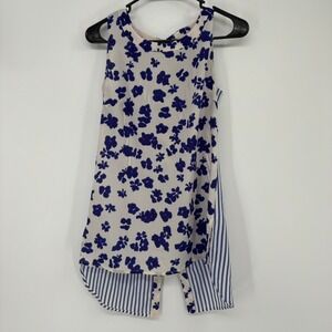 Cabi Womens XS Blue White Floral Striped Mixed Print Sleeveless Blouse #5357